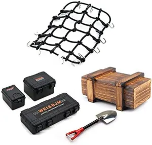 Electronics Video Games Replacement Parts 6PCS/Set Simulated Decoration Suitcase Luggage Net Shovel for TRX4 DeFor Fender SCX10 90046 90047 MST Jimny VS4 RC Car Accessories-B - (Black)