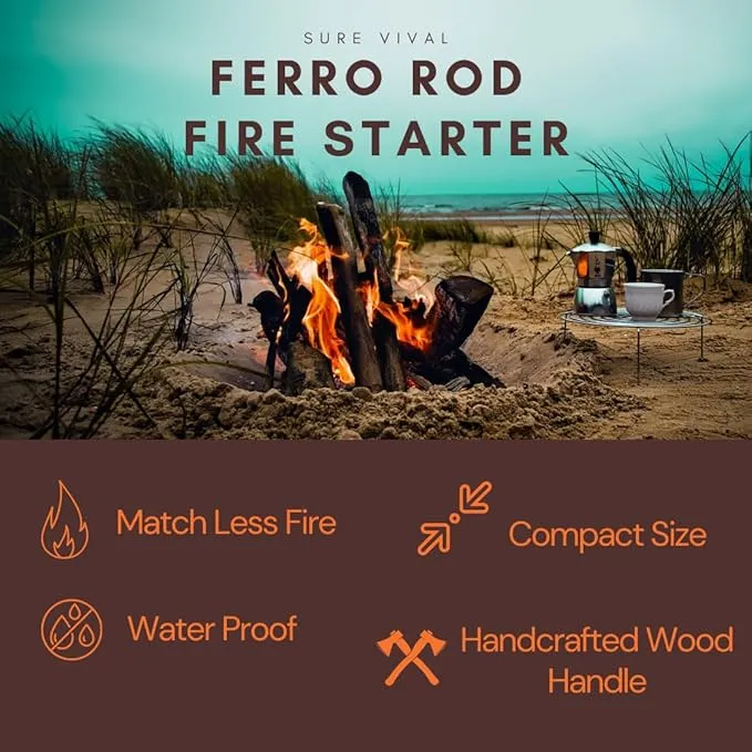 Emergency Waterproof Fire Starter Ferro Rod with Multi-Tool Striker, Hex Wrench, Bottle Opener, Paracord & Whistle for Your Camping, Hiking and Backpacking Gear - Gift for Dad