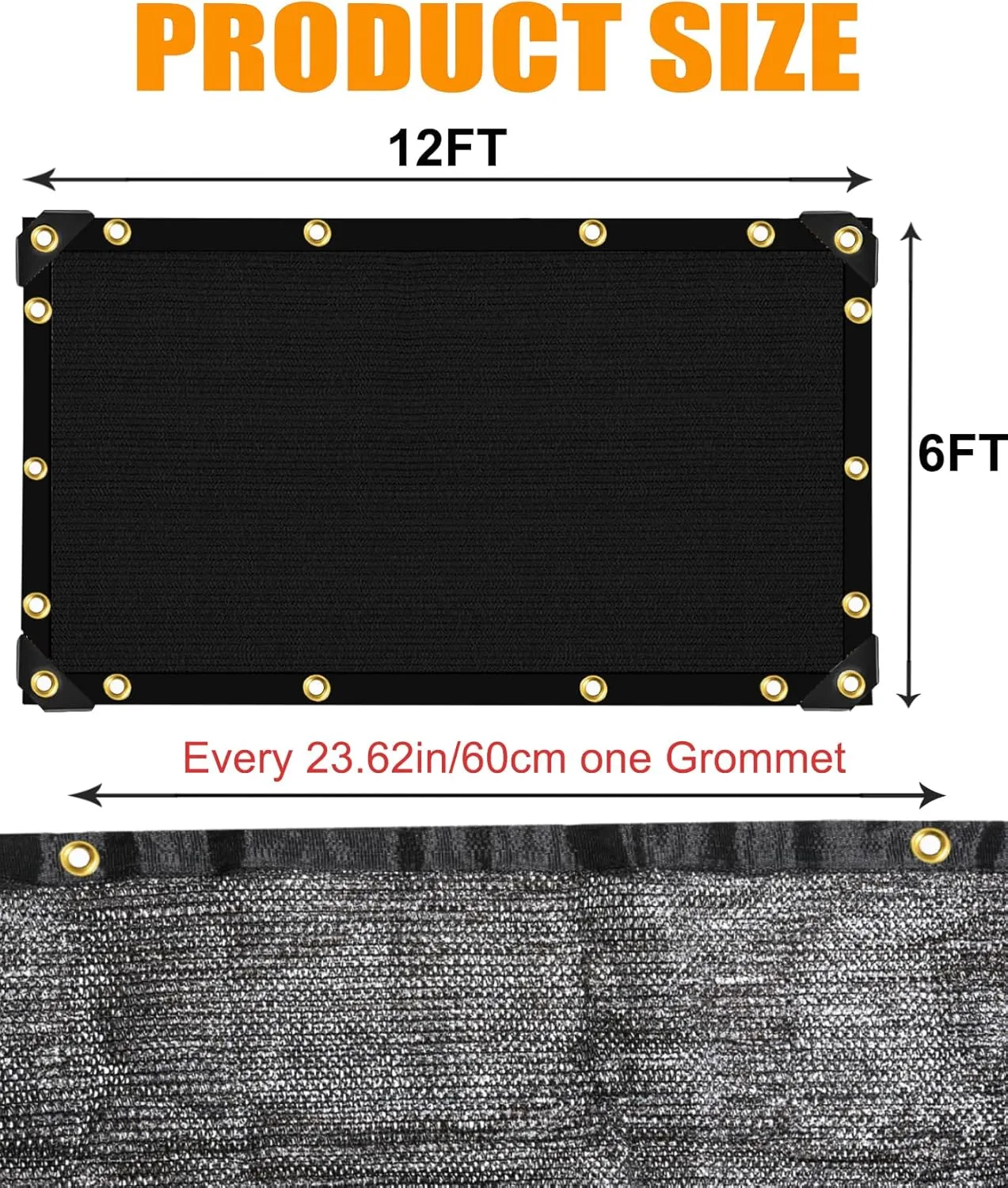 E.share 40%-50% Shade Cloth for Garden, 12 Ft X 6 Ft Sun Shades Outdoor Patio with Grommets for Plant Covers,Porch Screen,Pergola Shade Cover,Greenhouse,Black