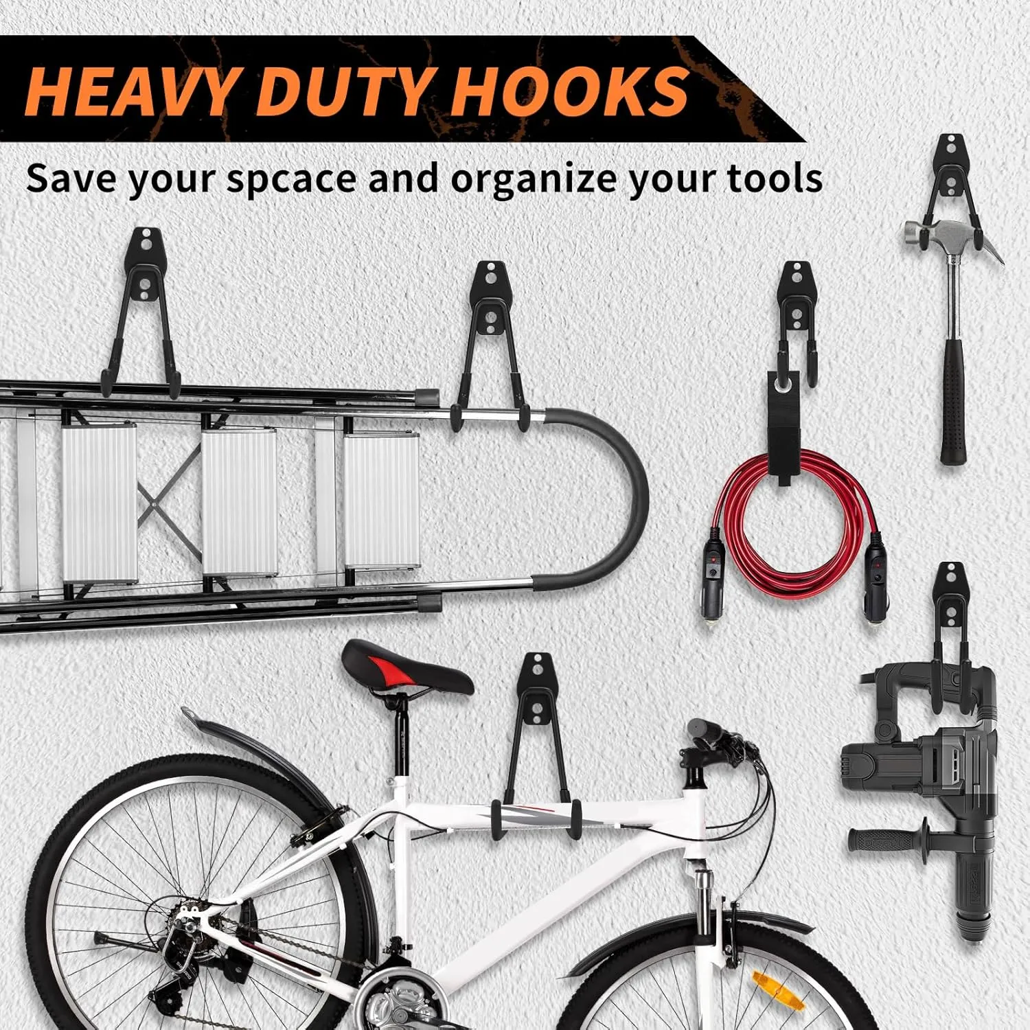 EZ COZY 16 Pack Garage Hooks Heavy Duty – Wall Mount Utility Hooks for Hanging, Garage Organization, Tool Hangers for Garage Wall, Ladder Holders, Assorted Sizes with Mounting Screws (Black)