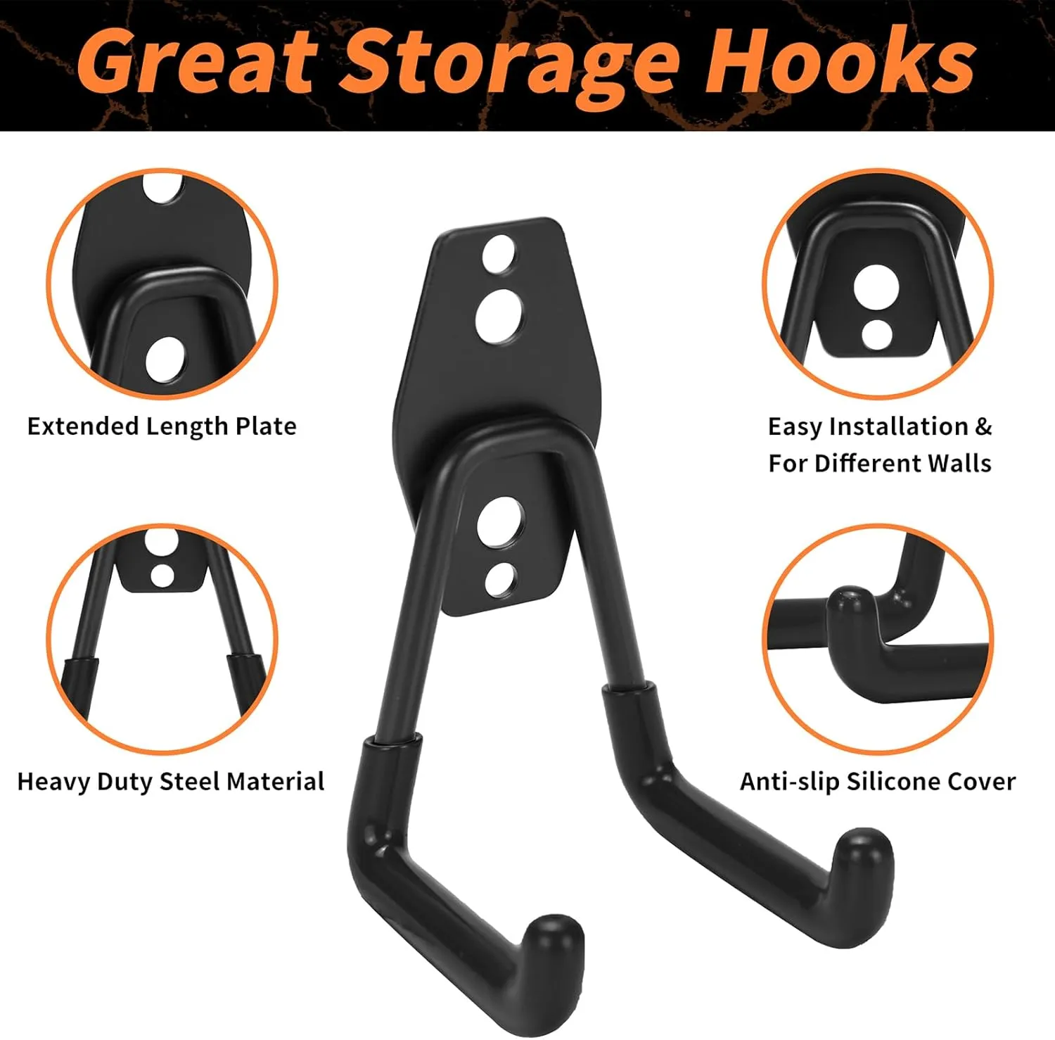 EZ COZY 16 Pack Garage Hooks Heavy Duty – Wall Mount Utility Hooks for Hanging, Garage Organization, Tool Hangers for Garage Wall, Ladder Holders, Assorted Sizes with Mounting Screws (Black)