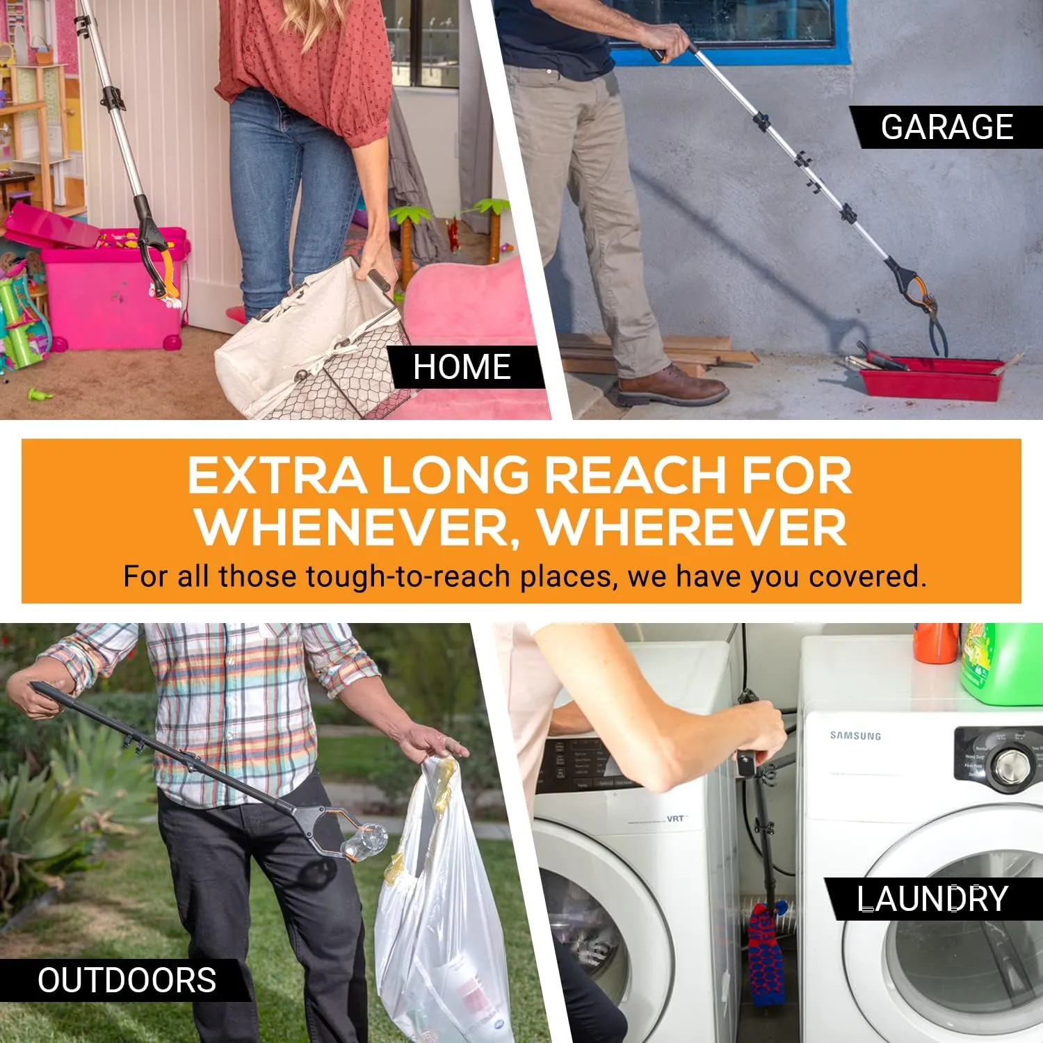 EZPIK Pro 36" Flexible Folding Grabber Tool for Elderly   Magnets, Reacher for Disabled & Seniors Heavy Duty Rotating Grippers for Reaching Underneath, Trash Grabbers & Pickers for Mobility 2-Pack