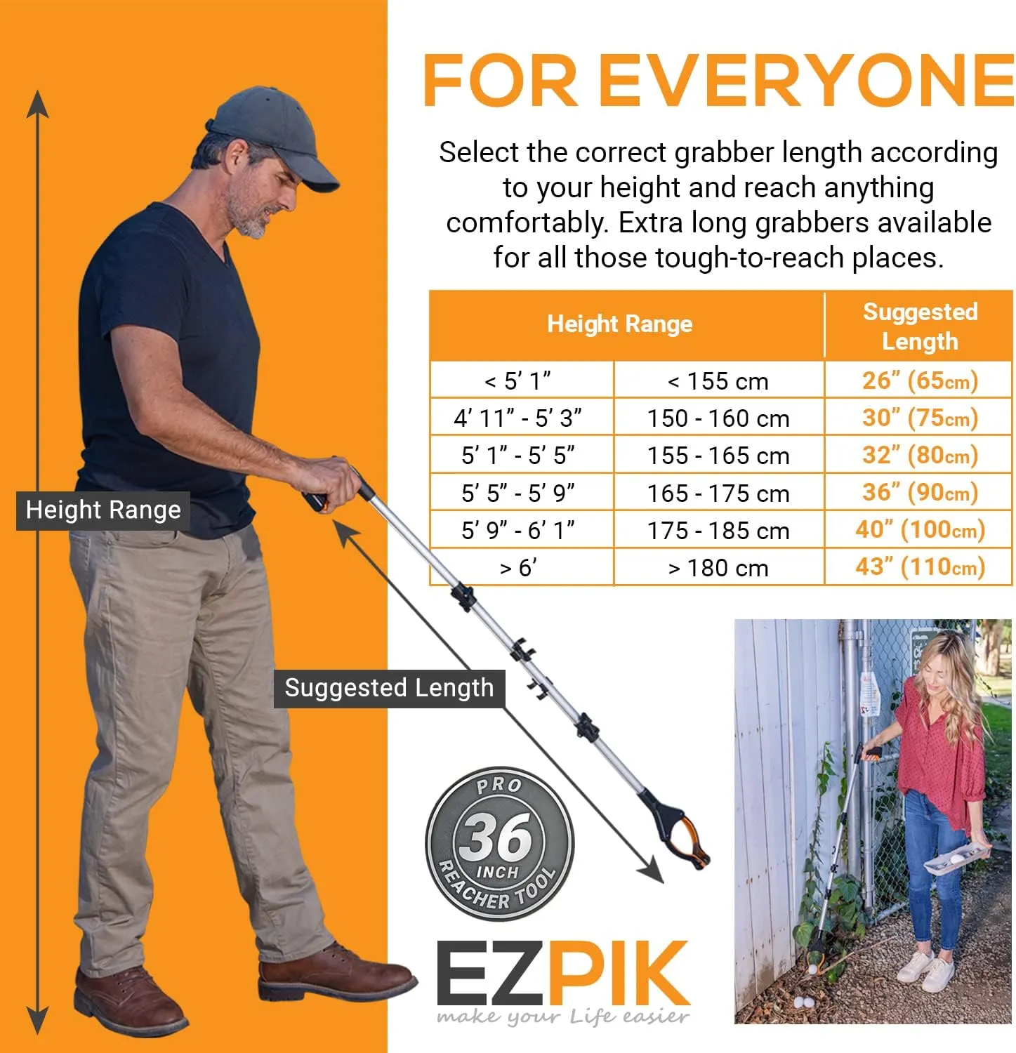 EZPIK Pro 36" Flexible Folding Grabber Tool for Elderly   Magnets, Reacher for Disabled & Seniors Heavy Duty Rotating Grippers for Reaching Underneath, Trash Grabbers & Pickers for Mobility 2-Pack