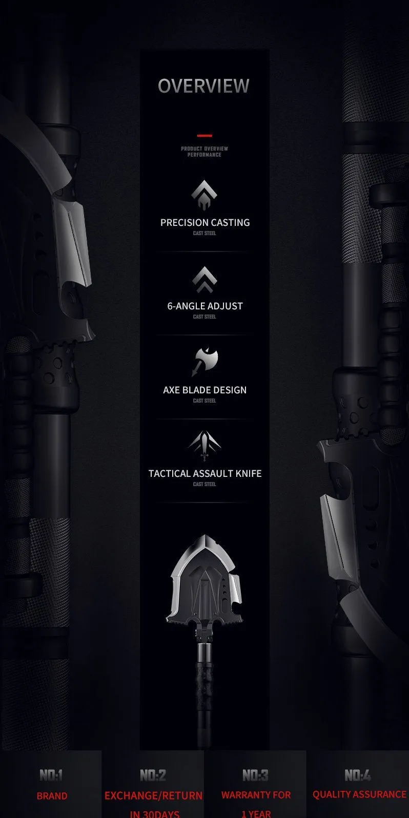 F-A3 Tactical Shovel w/Military Pouch and Handle Extension