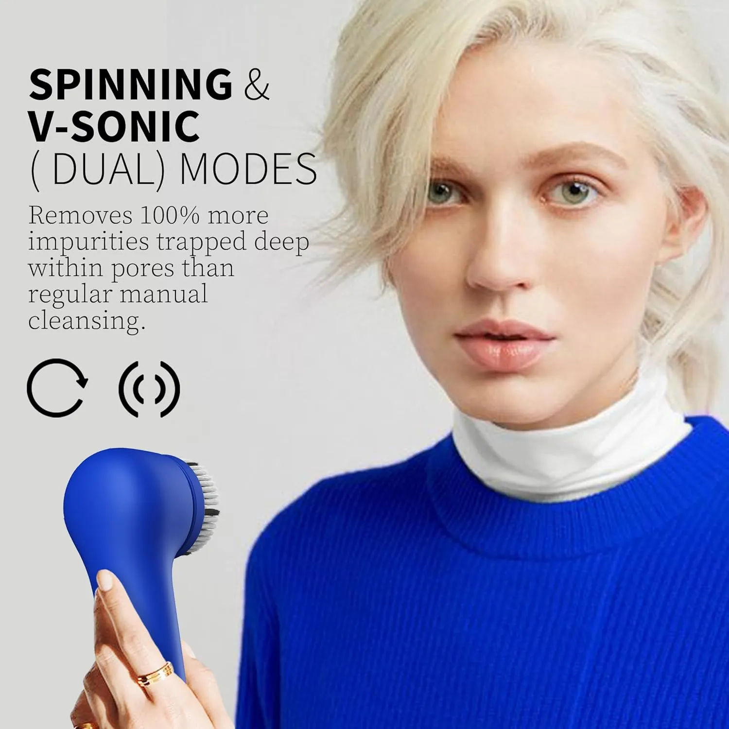 Face Scrubber, NågraCoola 3.0 Facial Cleansing Brush, Waterproof & Rechargeable Face Scrub Brush for Men& Women, Electric Facial Exfoliator with 3 brushes, 3 Intensities, 2 Modes with Eye Rollor-Azure