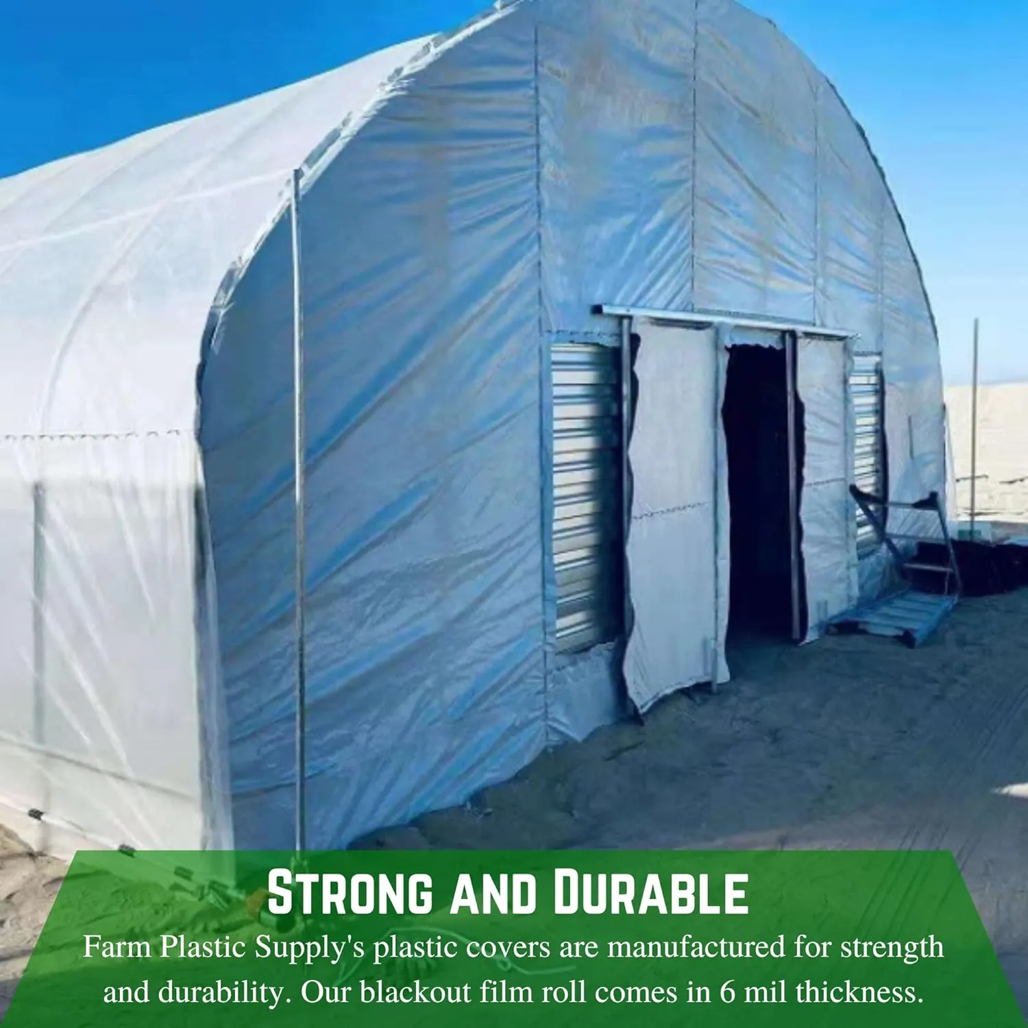 Farm Plastic Supply - Panda Film Light Deprivation Greenhouse Cover - 6 mil - (16' x 25') - 100% Blackout Tarp, Black White Plastic Sheeting, Green House Poly Film