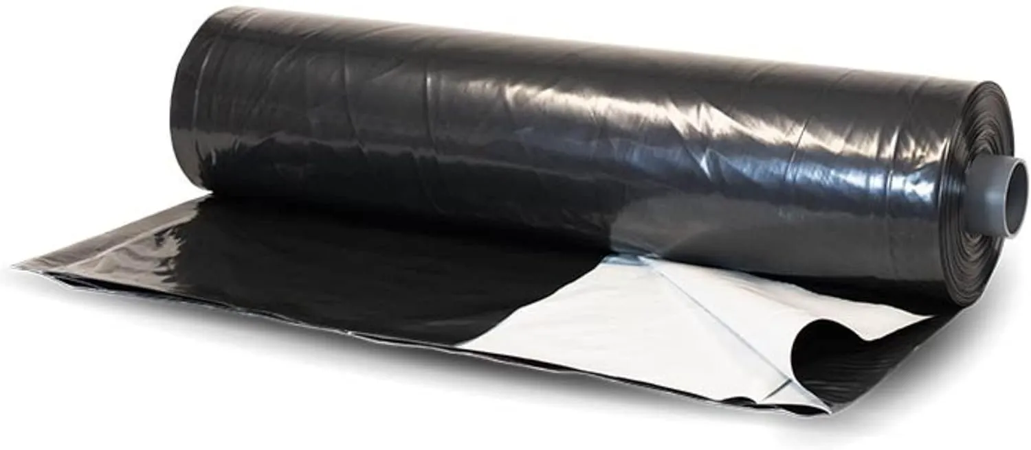 Farm Plastic Supply - Panda Film Light Deprivation Greenhouse Cover - 6 mil - (16' x 25') - 100% Blackout Tarp, Black White Plastic Sheeting, Green House Poly Film
