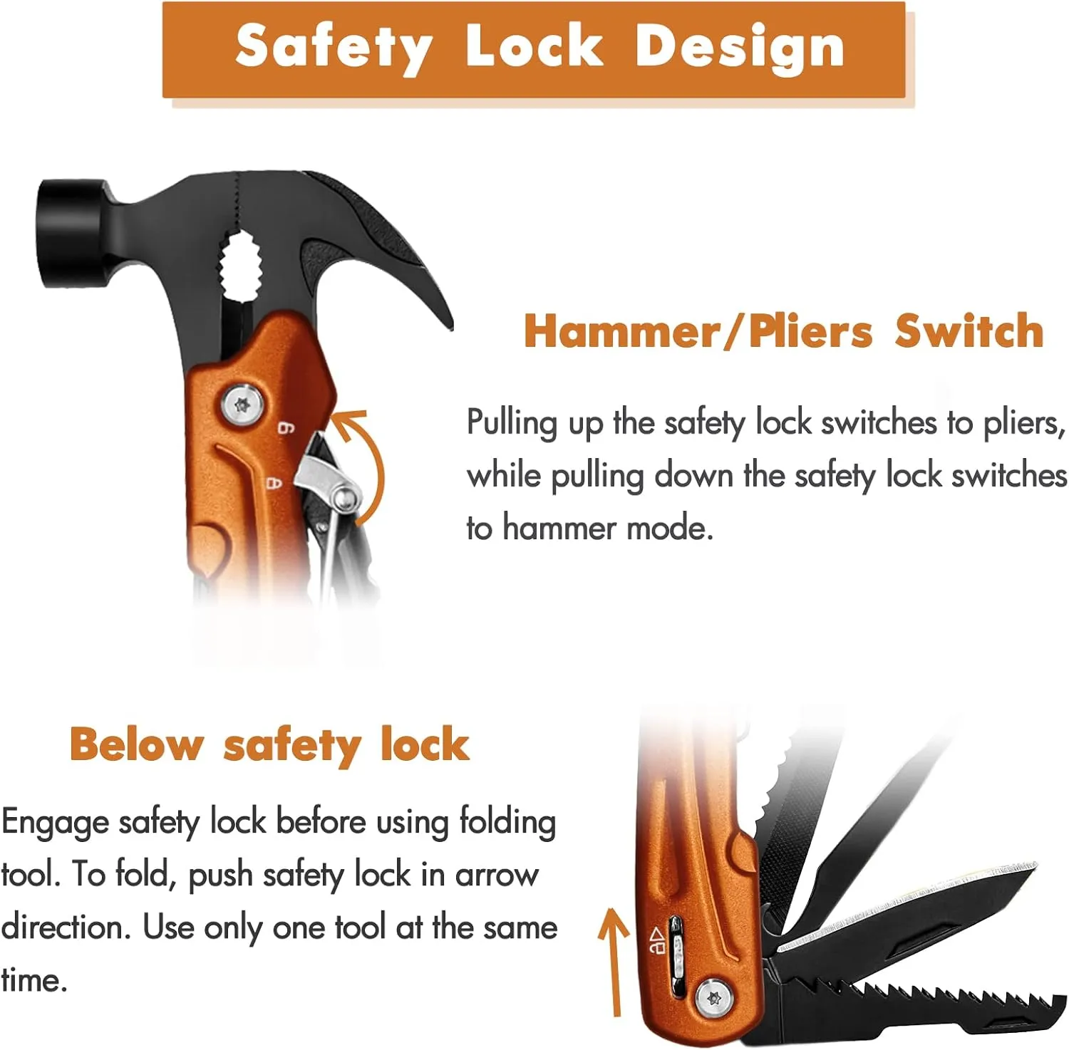 Father's Day Gifts for Men from Daughter Son Wife, Hammer Multitool Cool Gadgets Multi Tool with Gift Box Carrying Case Birthday Stocking Stuffers for Husband Him(Orange)