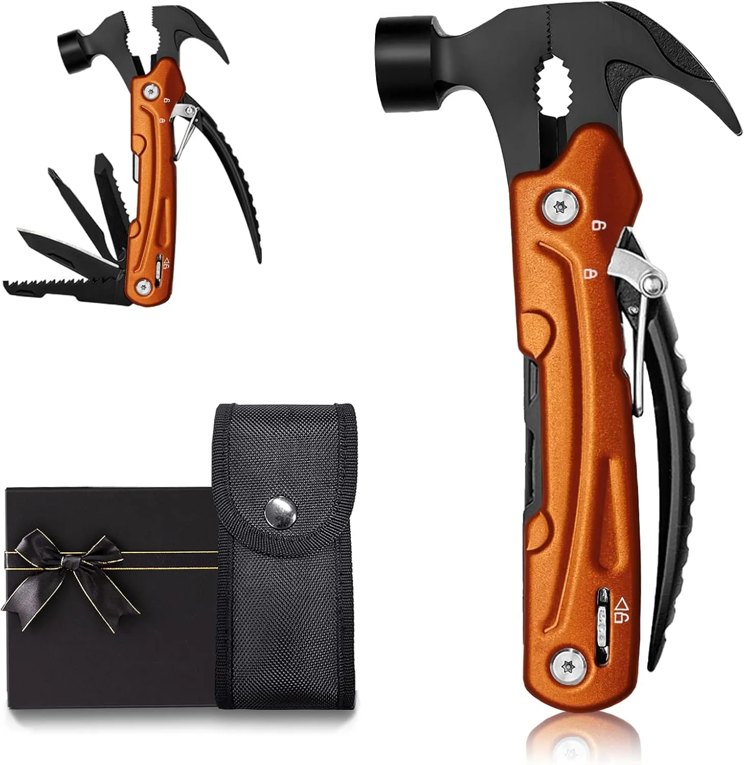 Father's Day Gifts for Men from Daughter Son Wife, Hammer Multitool Cool Gadgets Multi Tool with Gift Box Carrying Case Birthday Stocking Stuffers for Husband Him(Orange)