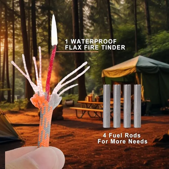 Ferro Rod Fire Starter 4 Pack Flint Fire Starter Survival Tool Flint and Steel Fire Starter Kit 6-in-1，Fire Steel with Paracord and Whistle for Camping, Hiking, Hunting, Emergency Rescue…