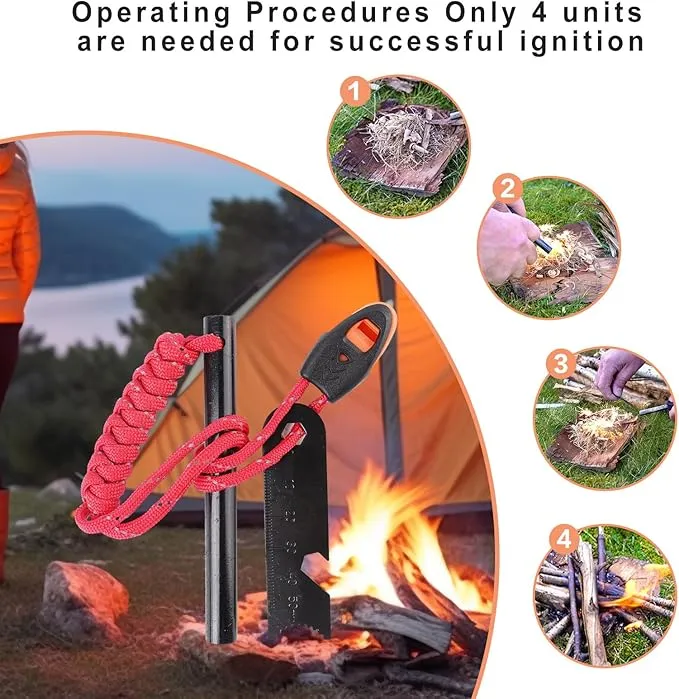 Ferro Rod Fire Starter 4 Pack Flint Fire Starter Survival Tool Flint and Steel Fire Starter Kit 6-in-1，Fire Steel with Paracord and Whistle for Camping, Hiking, Hunting, Emergency Rescue…