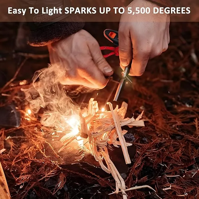 Ferro Rod Fire Starter 4 Pack Flint Fire Starter Survival Tool Flint and Steel Fire Starter Kit 6-in-1，Fire Steel with Paracord and Whistle for Camping, Hiking, Hunting, Emergency Rescue…