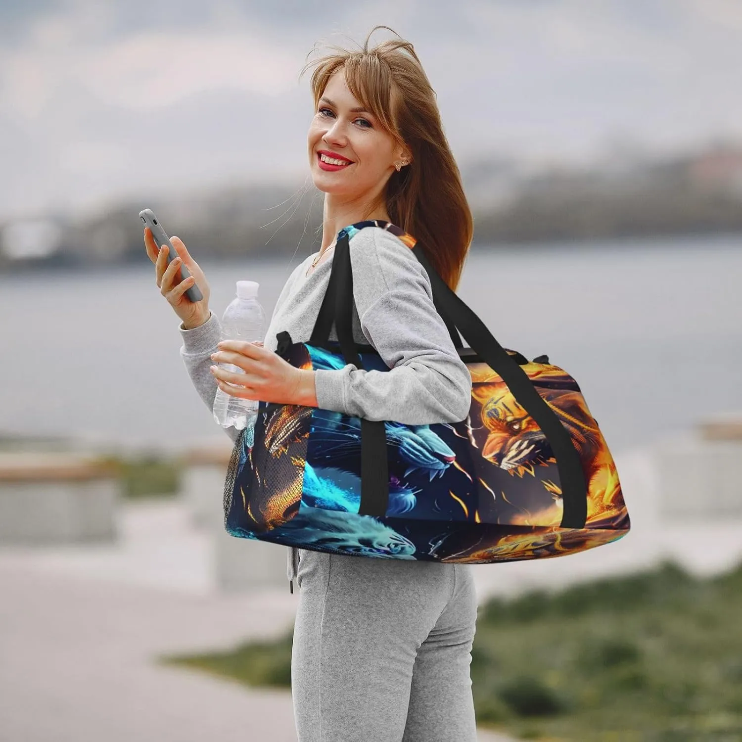 Fire And Ice Tiger Travel Duffel Bag Large Foldable Waterproof Overnight Bag For Beach Swim Bags Pool Sports Gym