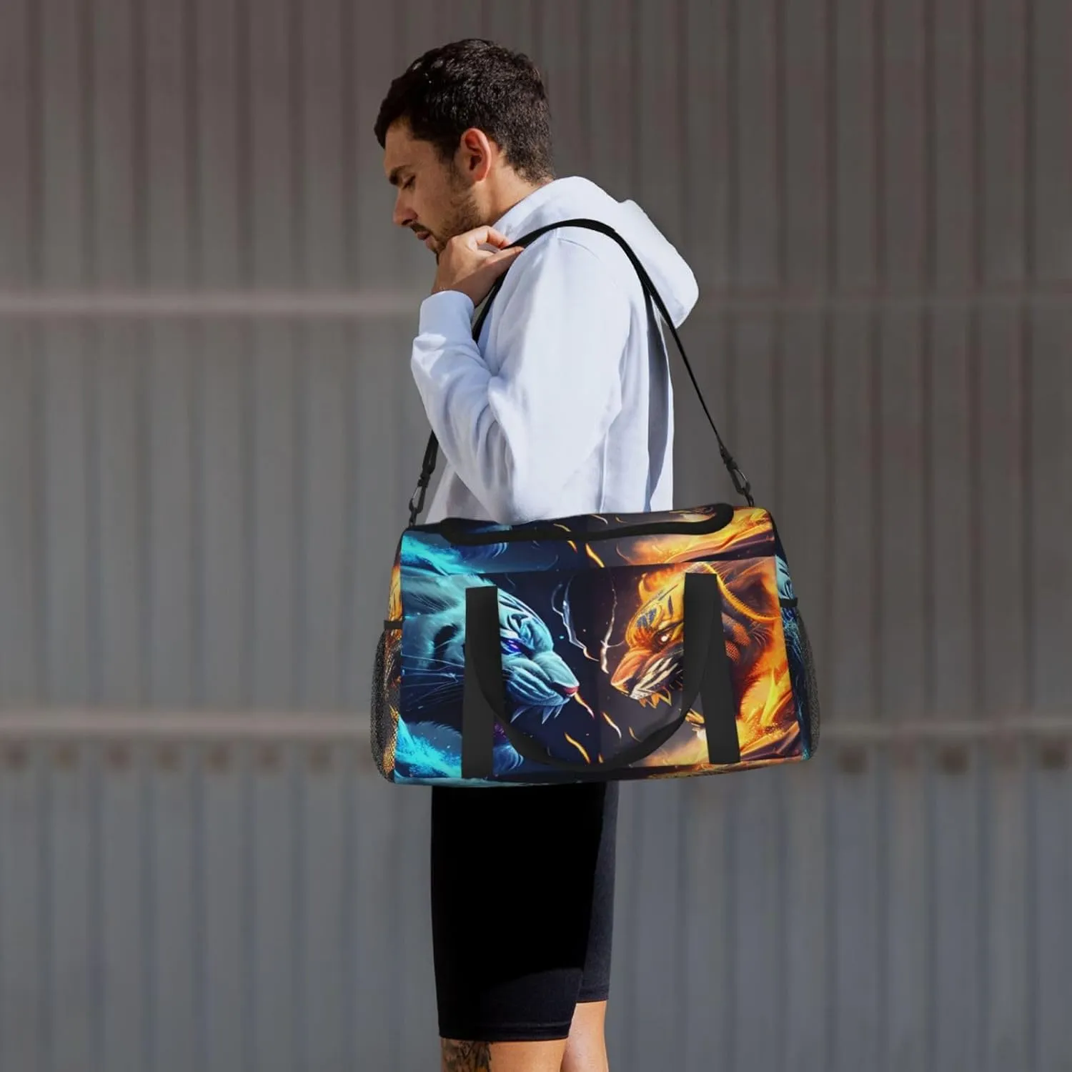 Fire And Ice Tiger Travel Duffel Bag Large Foldable Waterproof Overnight Bag For Beach Swim Bags Pool Sports Gym