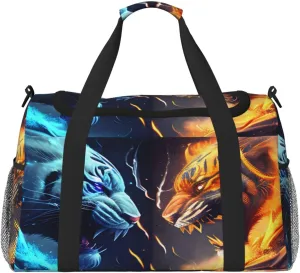 Fire And Ice Tiger Travel Duffel Bag Large Foldable Waterproof Overnight Bag For Beach Swim Bags Pool Sports Gym