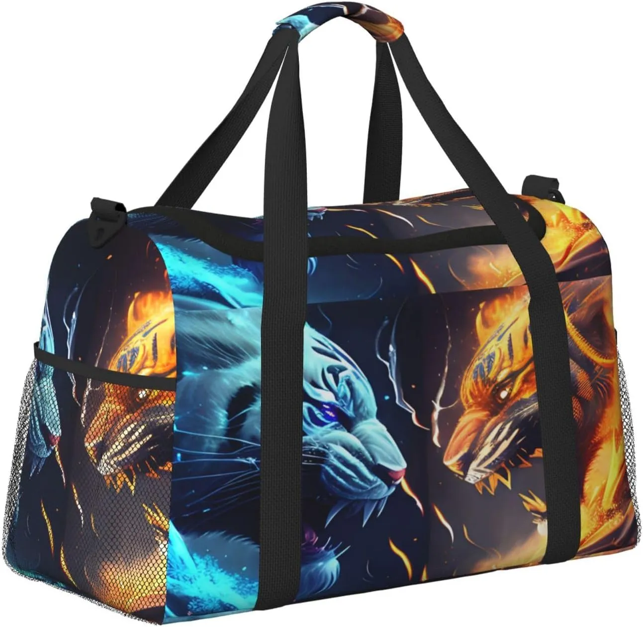 Fire And Ice Tiger Travel Duffel Bag Large Foldable Waterproof Overnight Bag For Beach Swim Bags Pool Sports Gym