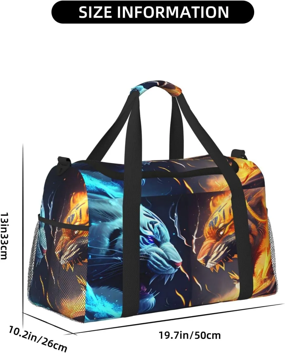 Fire And Ice Tiger Travel Duffel Bag Large Foldable Waterproof Overnight Bag For Beach Swim Bags Pool Sports Gym