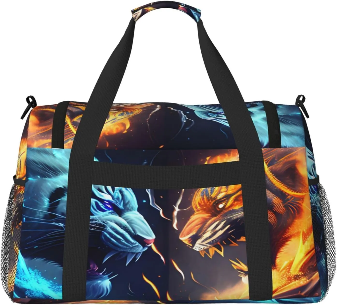 Fire And Ice Tiger Travel Duffel Bag Large Foldable Waterproof Overnight Bag For Beach Swim Bags Pool Sports Gym