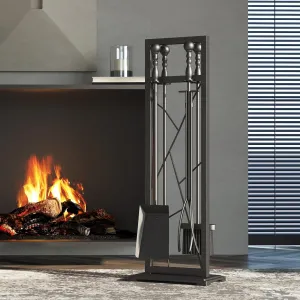 Fire Beauty Fireplace Tools, 5 Pieces Fireside Accessories Fire Kit Set, Stand Woodstove Tools Holder Wrought Iron Handle Indoor Fireset Stand (30.5 Inches)