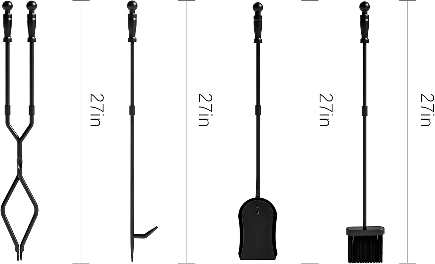 Fire Beauty Fireplace Tools, 5 Pieces Fireside Accessories Fire Kit Set,Woodstove Tools Holder Wrought Iron Handle Indoor Fireset Stand (32 Inches)