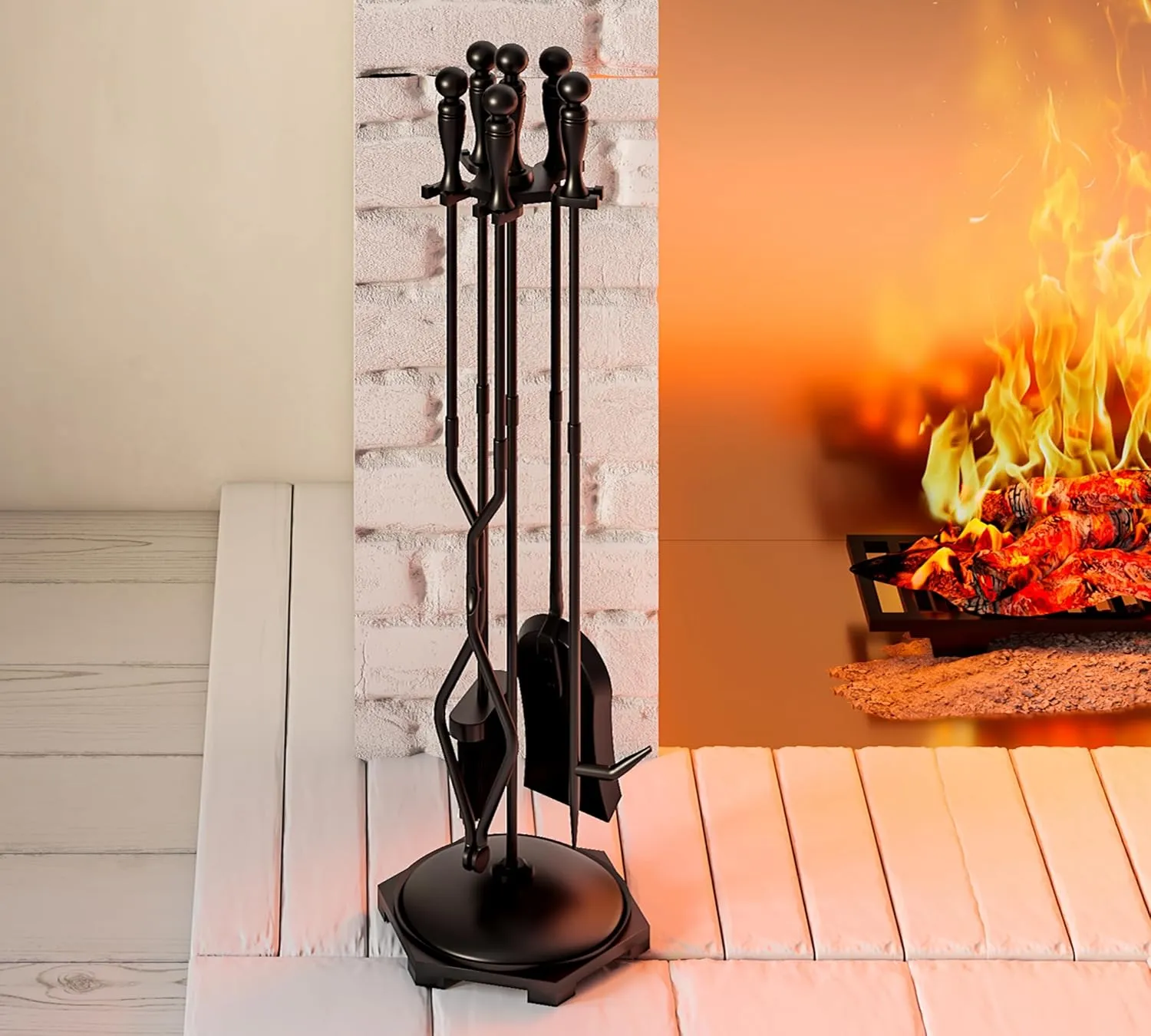Fire Beauty Fireplace Tools Set 5 Pieces Wrought Iron Fire Tool Set for Outdoor/Indoor Fireplace Accessories Set