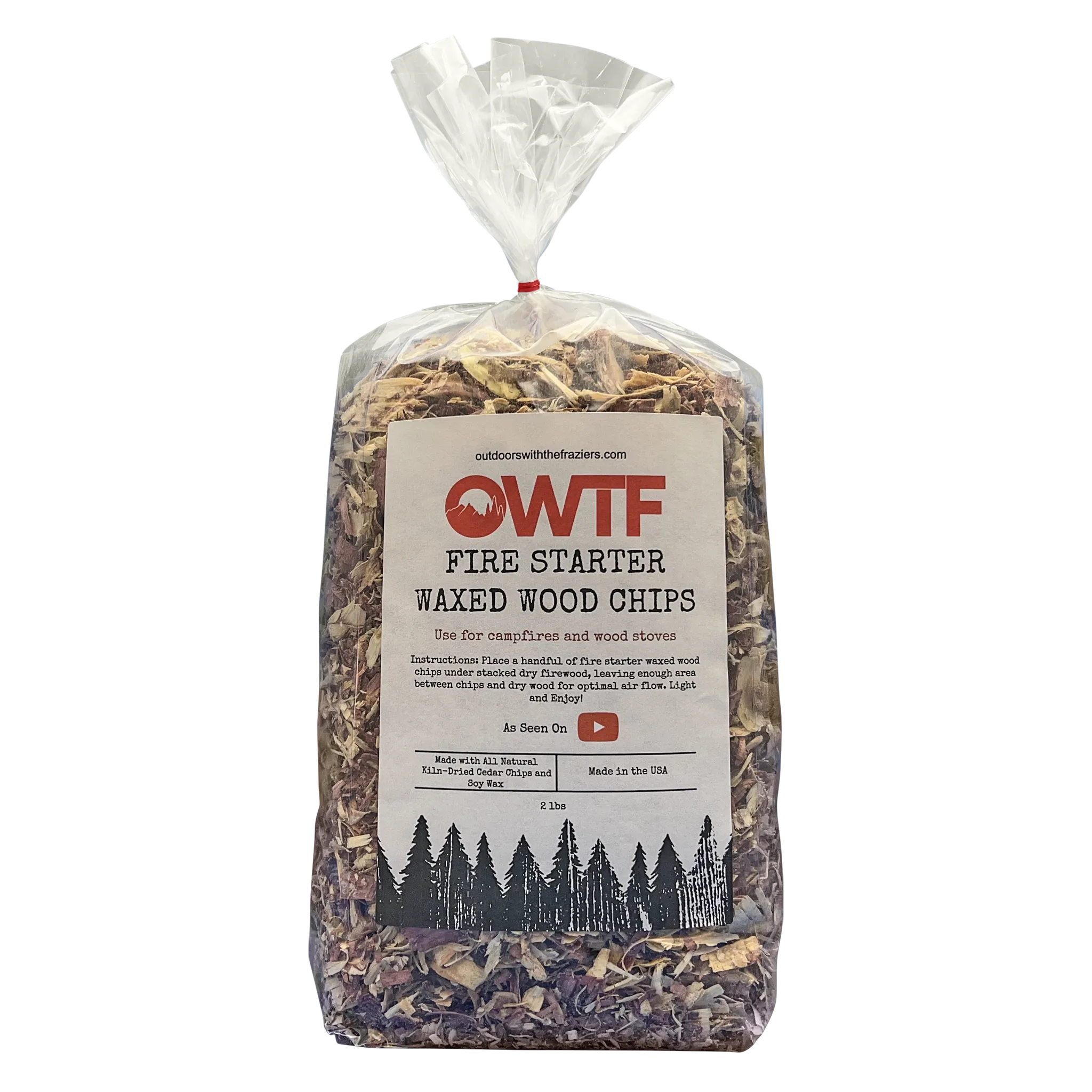 Fire Starter Bundle Waxed Cedar Wood Chips 2lbs - Free OWTF Hat