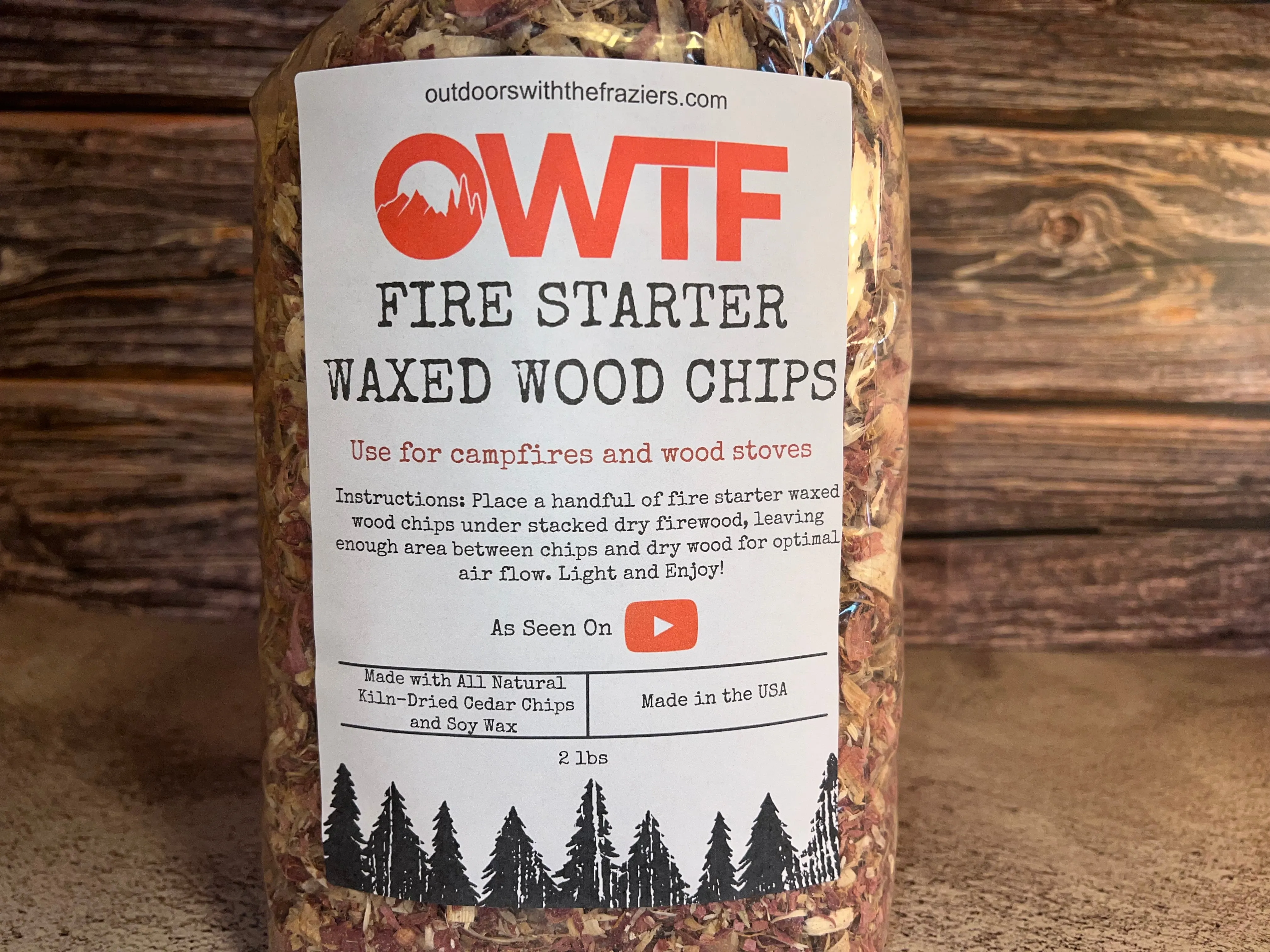 Fire Starter Bundle Waxed Cedar Wood Chips 2lbs - Free OWTF Hat