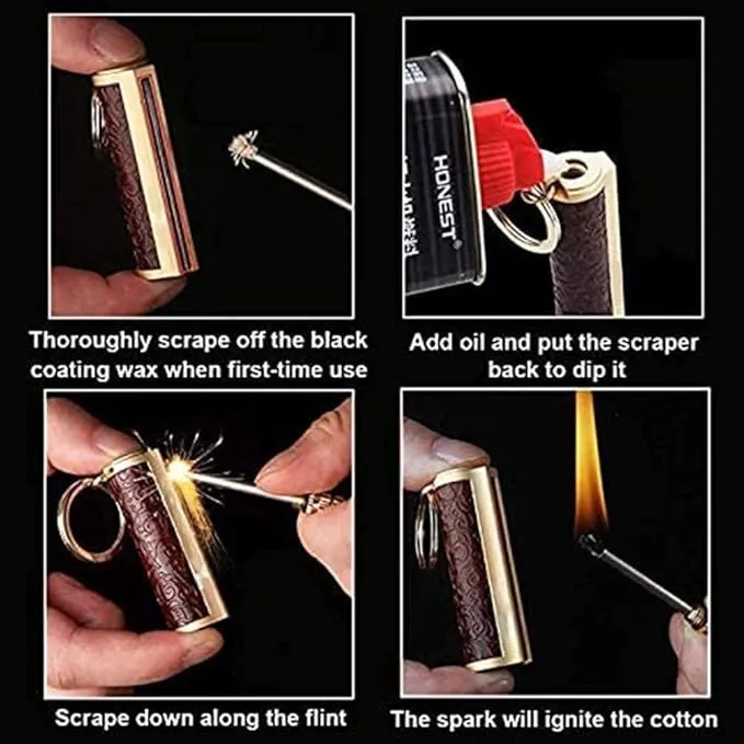 Fire Starter Lighter Waterproof Flint Match Outdoor Camping Permanent Metal Matchstick with Keychain(Sold Without Fluid) (Red Red)