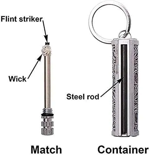Fire Starter Lighter Waterproof Flint Match Outdoor Camping Permanent Metal Matchstick with Keychain(Sold Without Fluid) (Red Red)