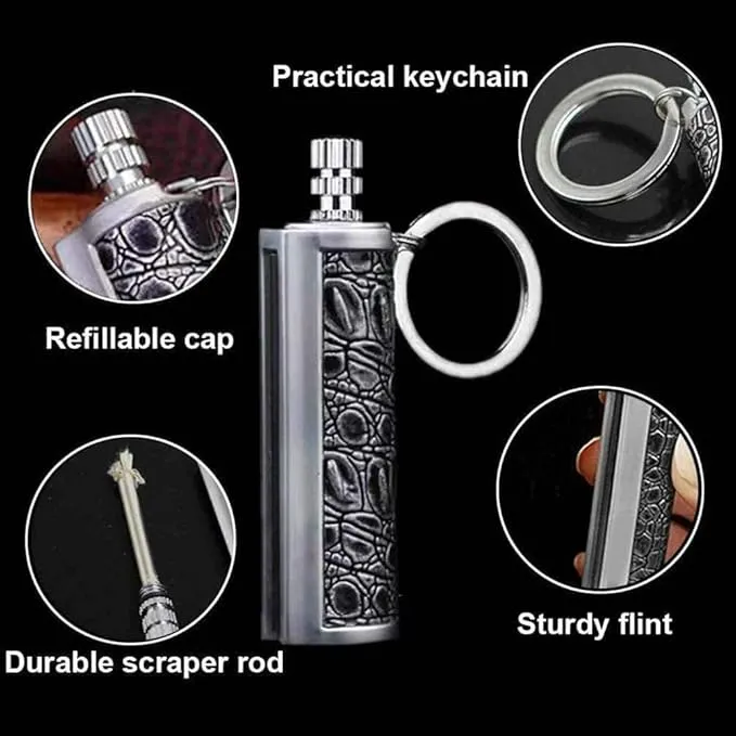 Fire Starter Lighter Waterproof Flint Match Outdoor Camping Permanent Metal Matchstick with Keychain(Sold Without Fluid) (Red Red)