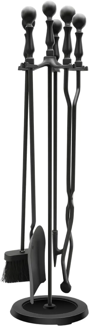 Fireplace Tool Set 5-Piece Heavy Duty Black, Fire Place Set Tools for Indoor & Outdoor Fireplace Use- Perfect Holiday Housewarming Gift