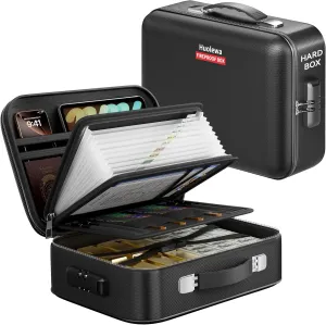 Fireproof Document Box, Hard Case Fireproof Box with Lock, Portable Hard-Shell Fireproof Water Resistant Document Safe for Important Documents, Laptops, Passports, Files and More