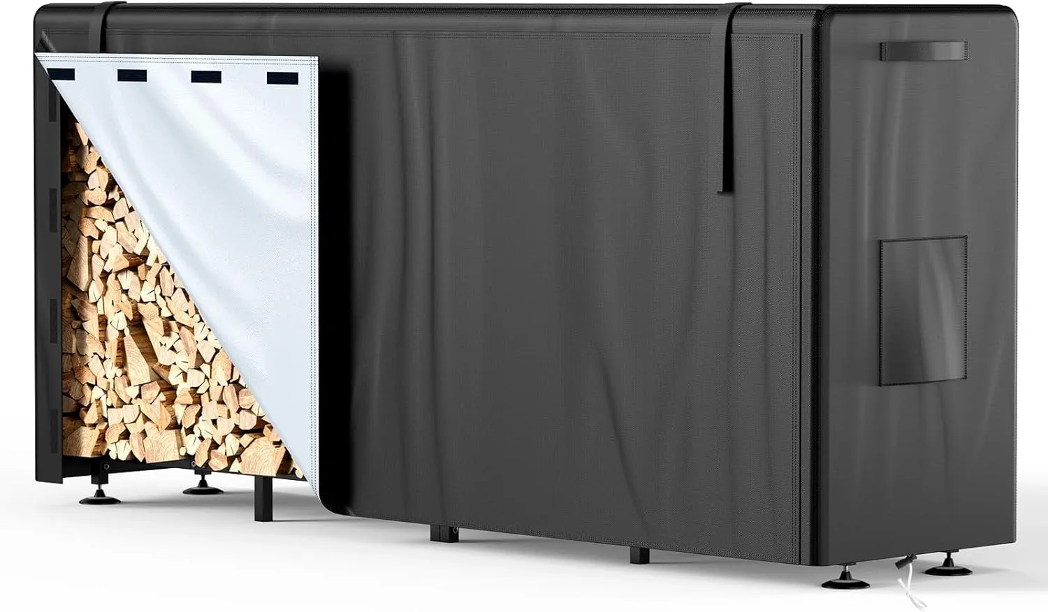 Firewood Rack Outdoor with Cover, 8FT Wood Rack for Firewood Indoor, Waterproof Fire Wood Holder Outside, Adjustable Heavy Duty Logs Stand Stacker Holder for Patio Deck, Black