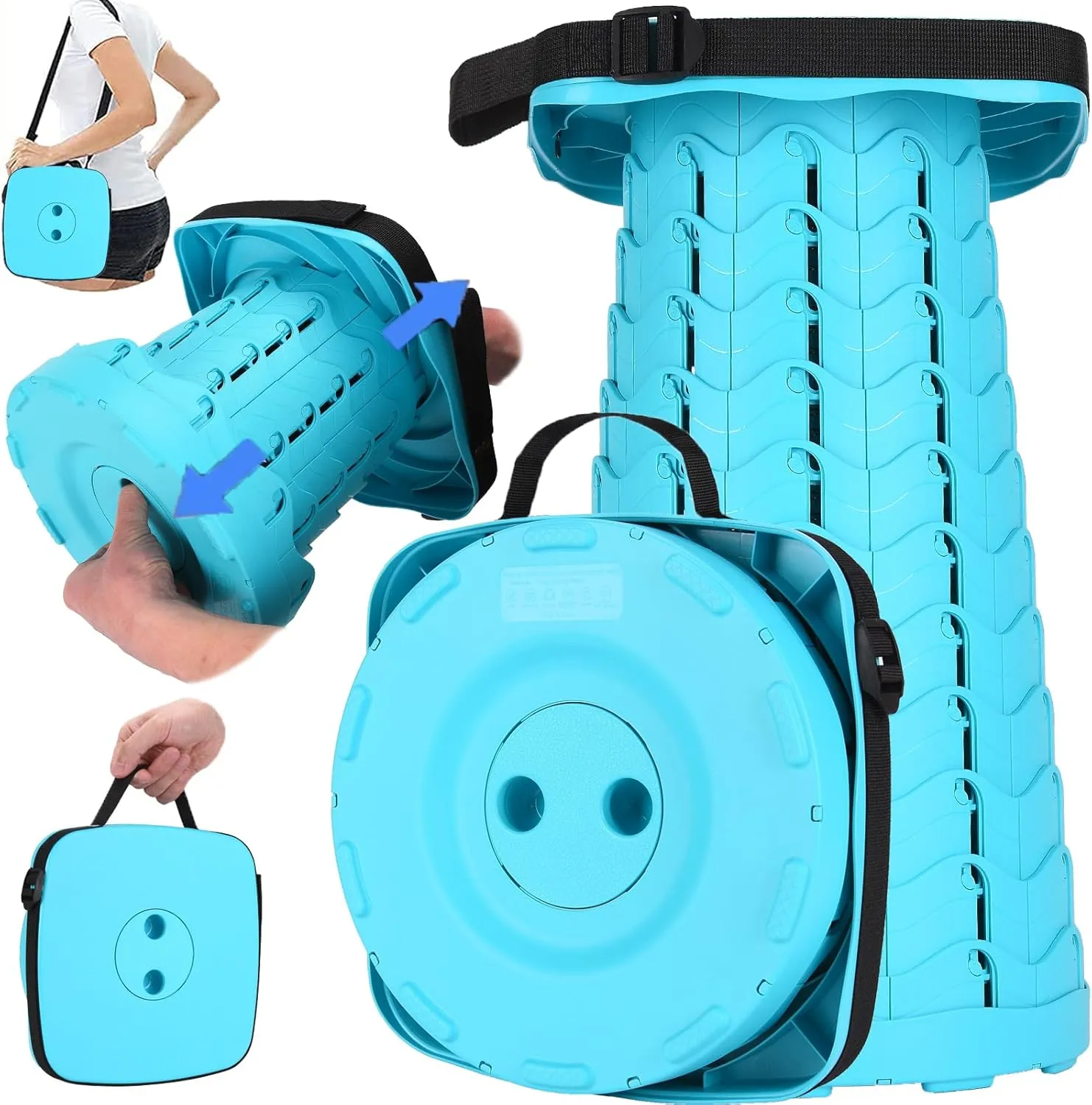 Fishboy Upgraded Square Collapsible Stool, 400lbs Max Weight, Lightweight But Sturdy, Portable Retractable Folding Telescoping Foldable Camping Stool for Adults Outdoor Fishing Hiking Travel BBQ