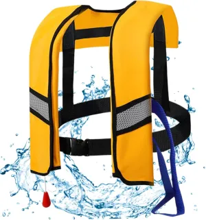 Fishing Life Jacket, Life Jackets Automatic Inflation 150N Nylon Adjustable Buckle Swim Vest with Reflective Strips & Whistle Extra Tube Portable Vest for Adults, No Gas Cylinders
