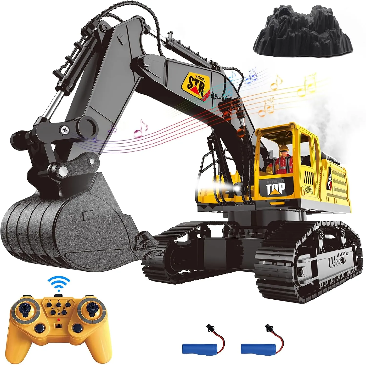 Fistone Remote Control Excavator Toys, 14 Channel 1:14 RC Construction Vehicles Toy with Mist Spray, 2.4GHZ Light and Sound RC Digger with Alloy Shovel, for Boys Girls Age 6-12 Year Old Adults