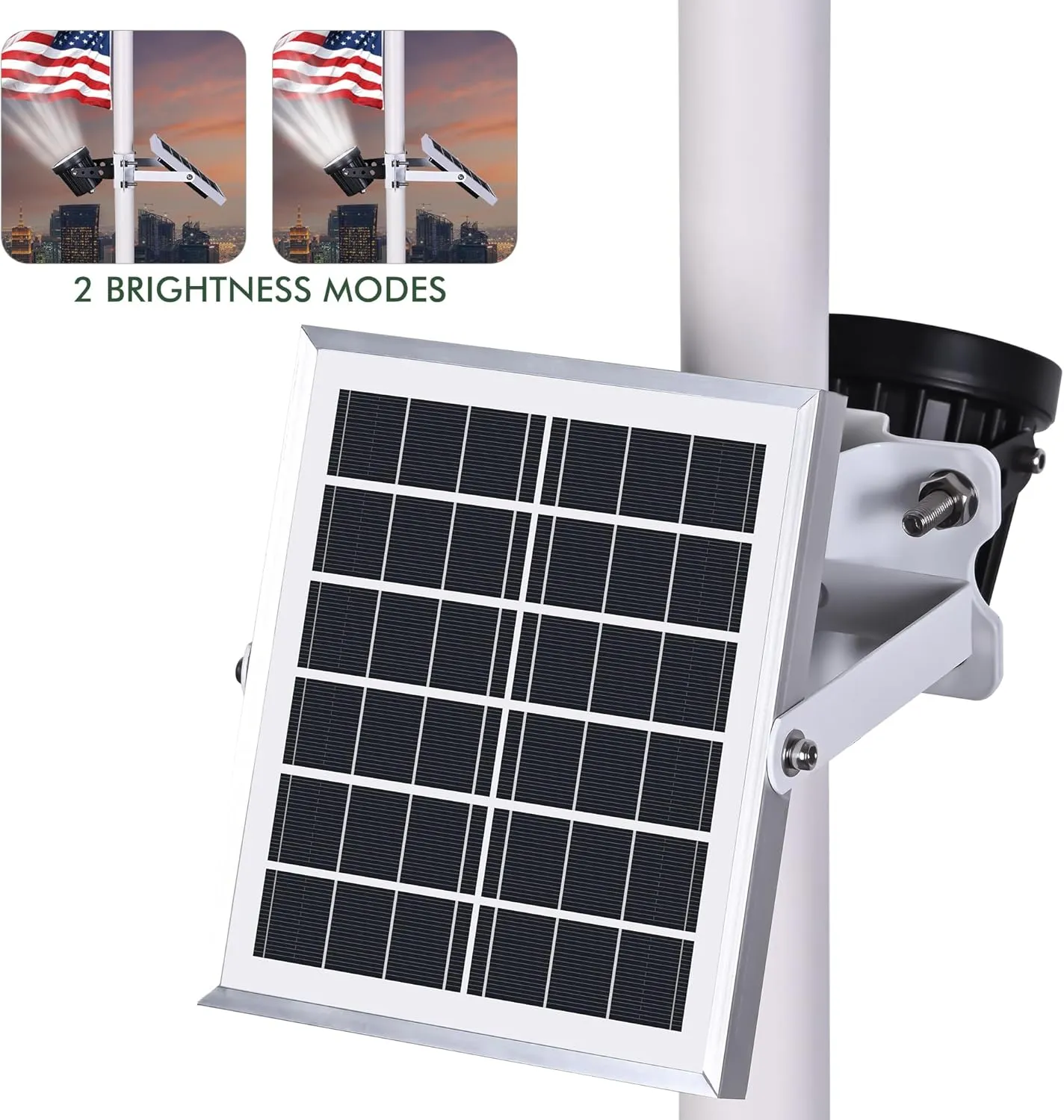 Flagpole Light Solar Powered,Auro 7 Solar Spot Light 7 LED for 1.5"-3.3" Poles,12H Dusk to Dawn Auto On/Off,5W Outdoor IP65 Waterproof,Multiuse on Landscape,Wall - Cold White