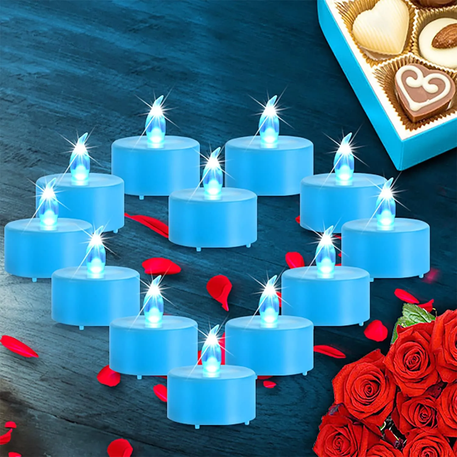Flameless LED Tea Lights Candles, Battery Operated Flickering Electric Fake Candles Bulk, 100Pack Powered Votive Tealights Long Lasting 200H  Bright Blue Lamp for Seasonal and Festive Decoration