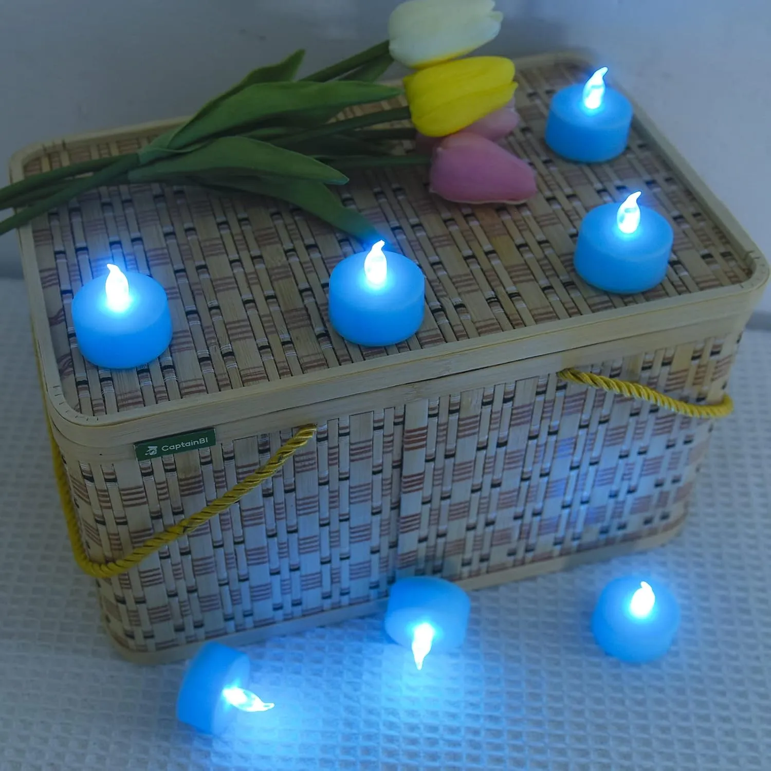 Flameless LED Tea Lights Candles, Battery Operated Flickering Electric Fake Candles Bulk, 100Pack Powered Votive Tealights Long Lasting 200H  Bright Blue Lamp for Seasonal and Festive Decoration