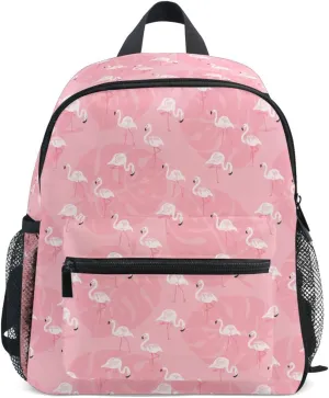 Flamingo Palm Leave Kids Backpack Toddlers 12 Inch Lightweight Preschool Backpack for Boys Girls 3-8Y Bookbag with Adjustable Straps