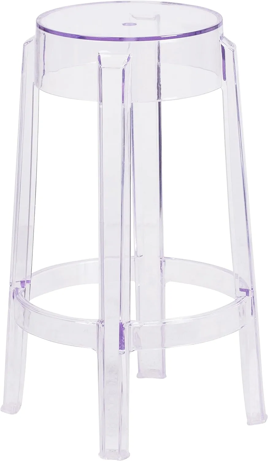 Flash Furniture Laney 25.75" Indoor/Outdoor Counter Height Transparent Dining Stool with Foot Ring, Stackable Ghost Counter Height Stool, Transparent