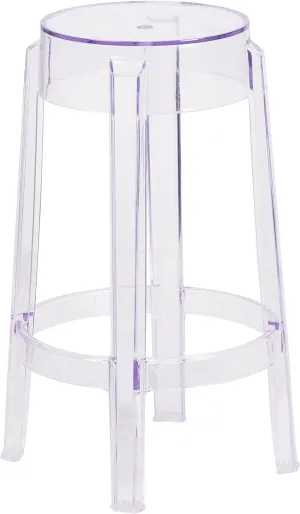 Flash Furniture Laney 25.75" Indoor/Outdoor Counter Height Transparent Dining Stool with Foot Ring, Stackable Ghost Counter Height Stool, Transparent