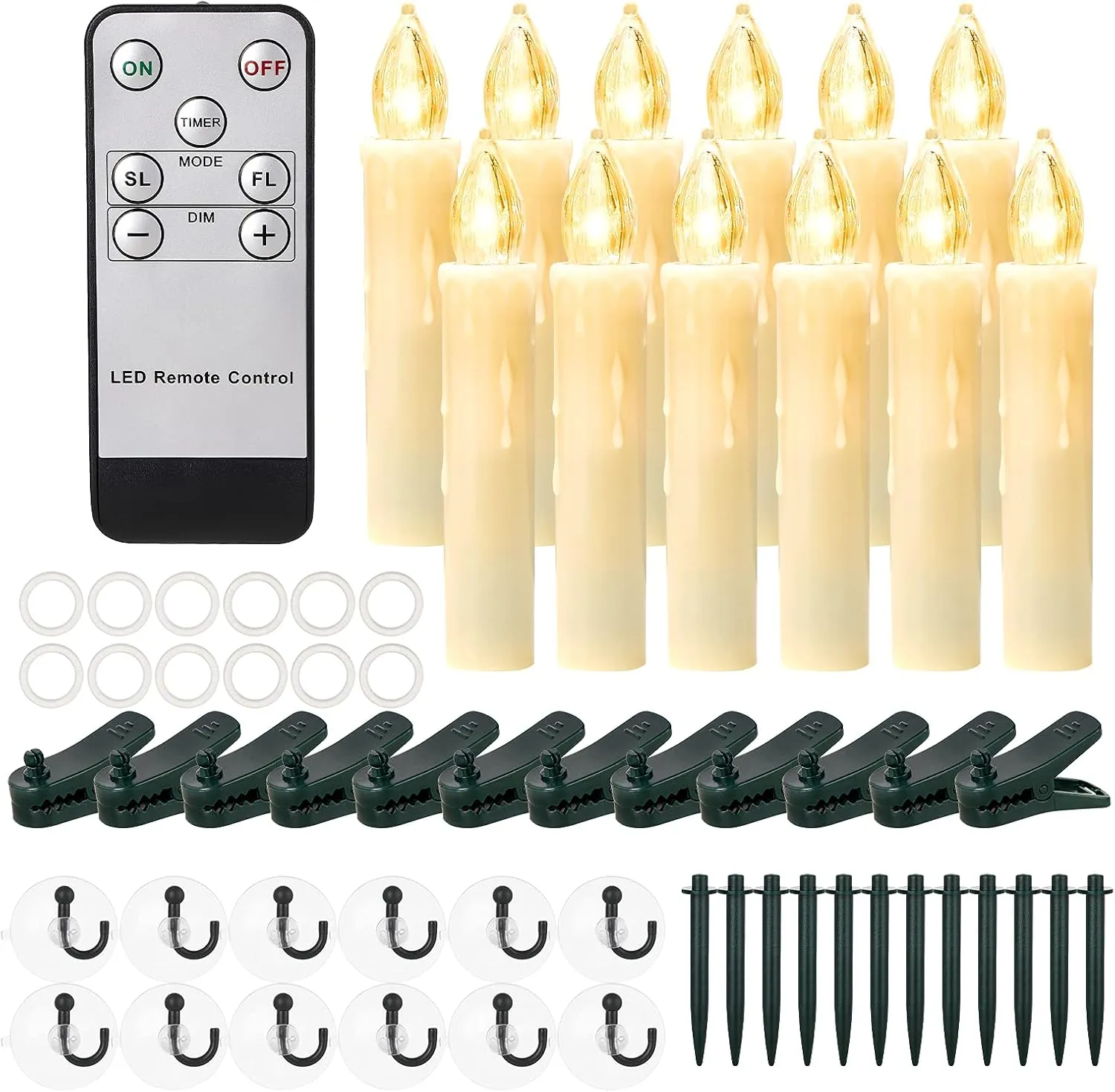 Flickering Flameless Window Candle LED Christmas Tree Candle Lights Warm White Battery Operated Electric Taper Candles with Remote Perfect for Home Garden Wedding Parties Decor (12 PCS,Ivory)