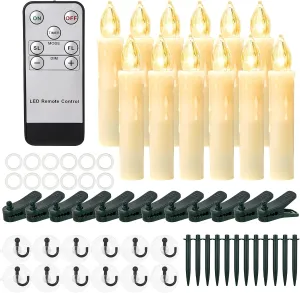 Flickering Flameless Window Candle LED Christmas Tree Candle Lights Warm White Battery Operated Electric Taper Candles with Remote Perfect for Home Garden Wedding Parties Decor (12 PCS,Ivory)