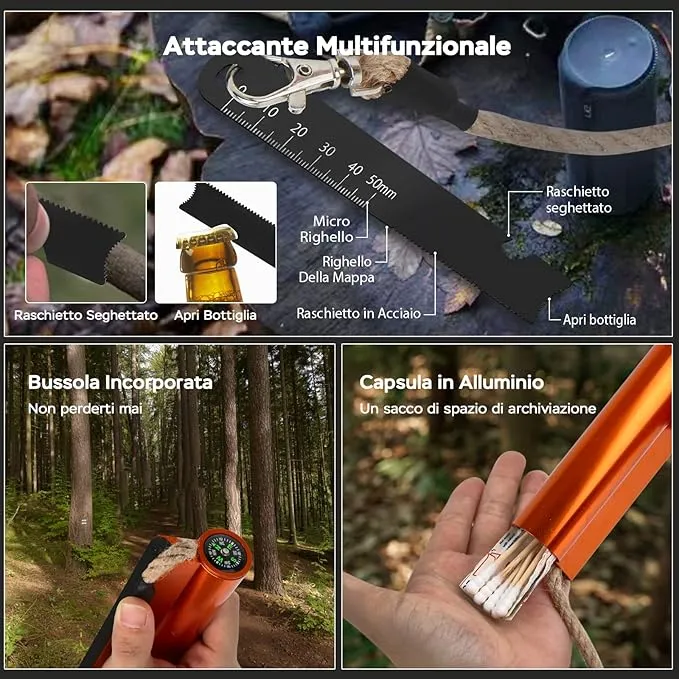 Flint and Steel Fire Starter Kit 7-in-1 XXL XL Ferro Rod Fire Steel Bushcraft Equipment, Portable Survival Magnesium Kit with 36" Waterproof Wick Rope,Multi Tool Scraper, Compass for Camping Hiking