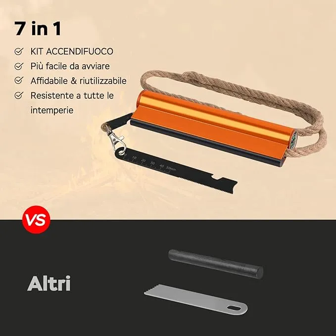Flint and Steel Fire Starter Kit 7-in-1 XXL XL Ferro Rod Fire Steel Bushcraft Equipment, Portable Survival Magnesium Kit with 36" Waterproof Wick Rope,Multi Tool Scraper, Compass for Camping Hiking
