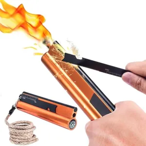 Flint and Steel Fire Starter Kit 7-in-1 XXL XL Ferro Rod Fire Steel Bushcraft Equipment, Portable Survival Magnesium Kit with 36" Waterproof Wick Rope,Multi Tool Scraper, Compass for Camping Hiking