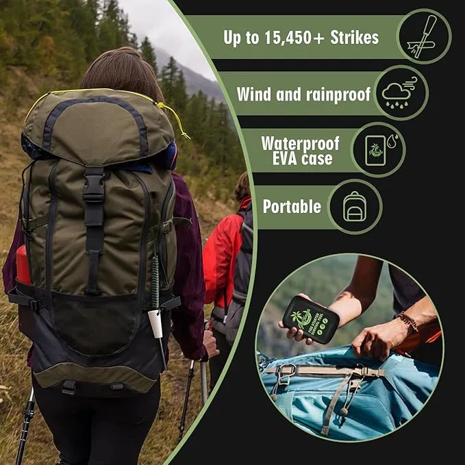 Flint Fire Starter, Outdoor Fire Starter Survival Tool, Flint and Steel Fire Starter Kit, with Compass, Whistle, Tinder Rope, Suitable for Camping, Emergencies
