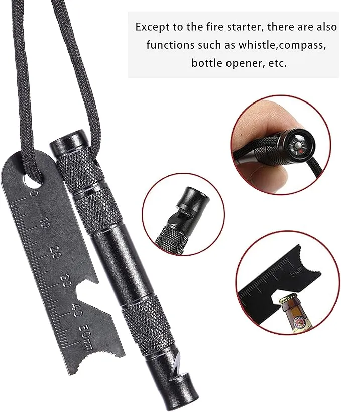 Flint Fire Starter with Whistle,Thick Ferro Rod with Striker and Paracord Wrist Lanyard,Emergency Survival Kits,for Your Camping, Hiking and Backpacking Gear