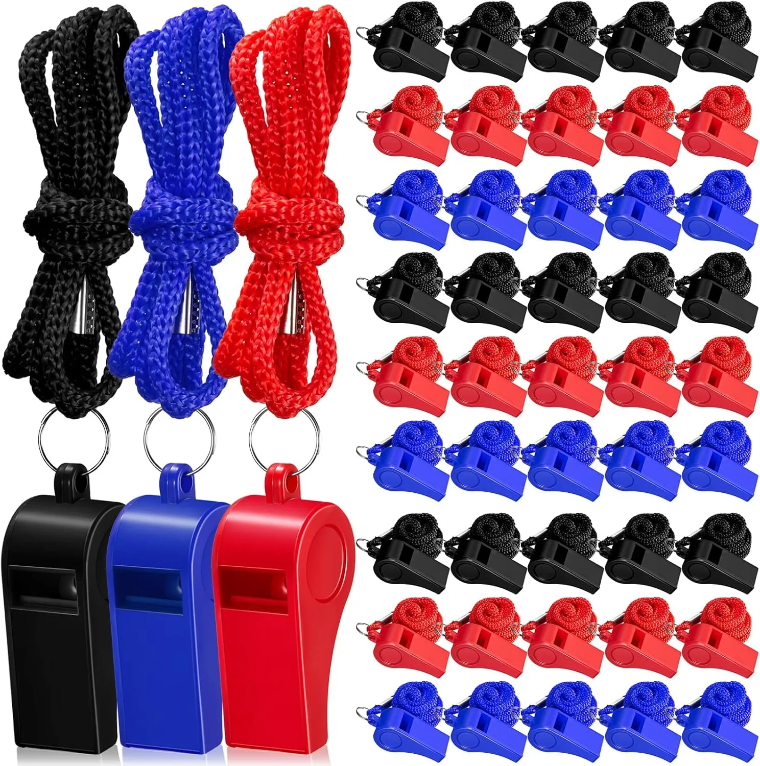 Flutesan Plastic Whistles with Lanyard Sports Loud Crisp Sound Whistles Bulk for Coach Referees Training Emergency